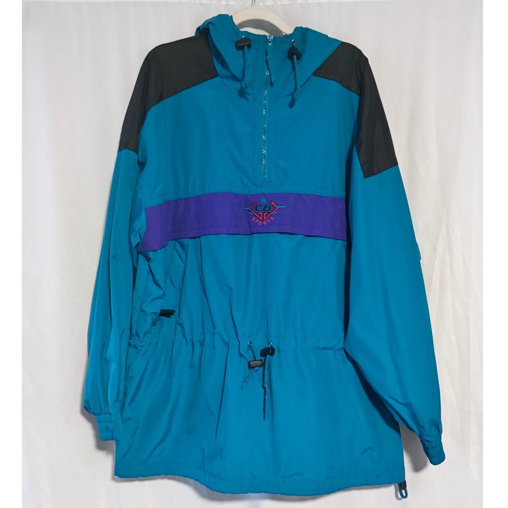 Vintage CB Sports Unisex XL Teal Anorak Windbreaker Training Shell Ski Jacket